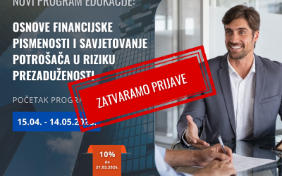 Zatvorene prijave za program: „Osnove financijske pismenosti i savjetovanje potrošača u riziku prezaduženosti“