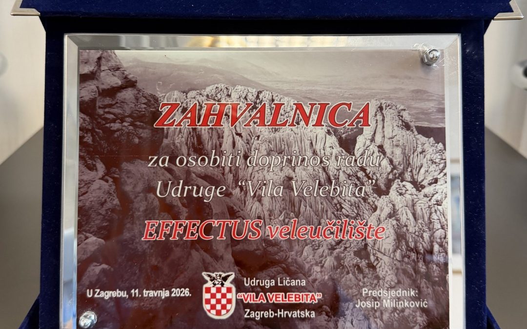 EFFECTUS veleučilištu uručena zahvalnica za doprinos radu Udruge „Vila Velebita“