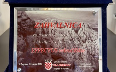 EFFECTUS veleučilištu uručena zahvalnica za doprinos radu Udruge „Vila Velebita“